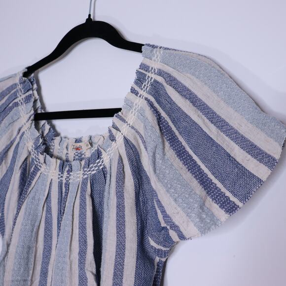 FAHERTY Annabelle Organic Cotton Blend Top Navy Slub Stripe Blouse Women's XS - Picture 5 of 9